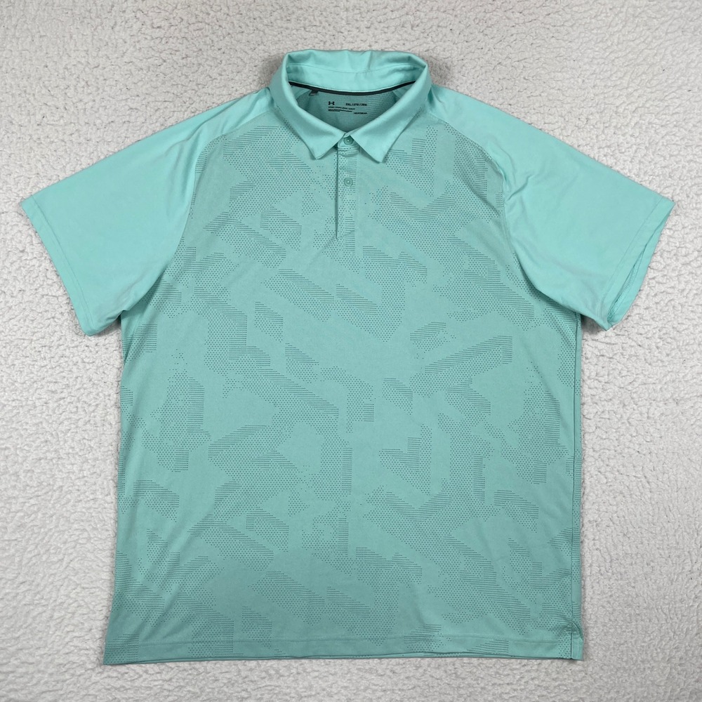 Under Armour Polo Shirt Mens 2XL Teal HeatGear Geometric Mesh Golf Activewear